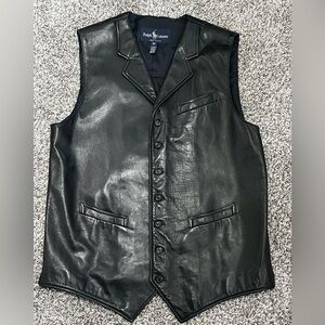 Ralph Lauren Black Leather Button-Front Vest